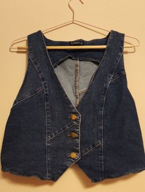 Dark Blue Denim Vest - Classic Button Front